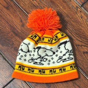 Vintage Snoopy Orange Yellow and Black Acrylic Kids Pom-Pom Beanie